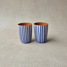 Load image into Gallery viewer, Striped espresso mug in navy blue