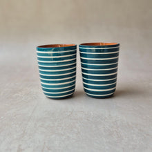 Load image into Gallery viewer, Espressobecher geringelt petrol