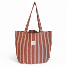 Load image into Gallery viewer, Grosse Tasche aus bedrucktem Leinen stripes terracotta