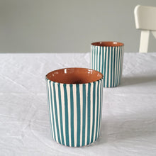 Load image into Gallery viewer, Coffee mug striped petrol