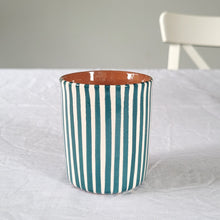 Load image into Gallery viewer, Coffee mug striped petrol