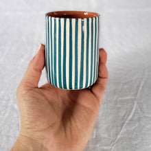 Load image into Gallery viewer, Coffee mug striped petrol