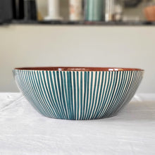 Load image into Gallery viewer, Salad bowl striped petrol