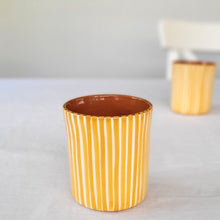 Load image into Gallery viewer, Coffee mug striped ochre