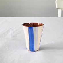Load image into Gallery viewer, Espressobecher gestreift zweifarbig blau