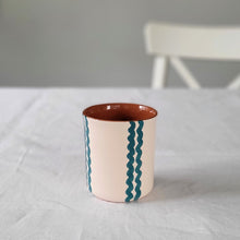 Load image into Gallery viewer, Coffee mug with wavy stripes, petrol