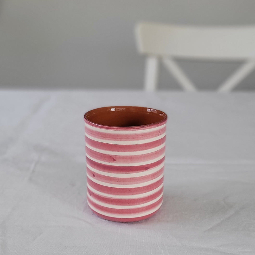 Kaffeebecher geringelt rosa