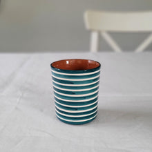 Load image into Gallery viewer, Coffee mug with stripes petrol