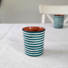 Load image into Gallery viewer, Coffee mug with stripes petrol