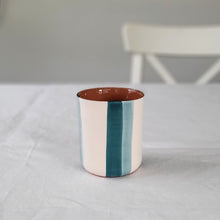 Load image into Gallery viewer, Coffee mug with two-tone stripes, petrol