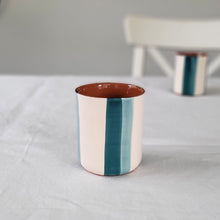 Load image into Gallery viewer, Coffee mug with two-tone stripes, petrol