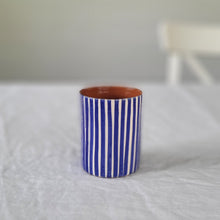 Load image into Gallery viewer, Coffee mug striped navy blue