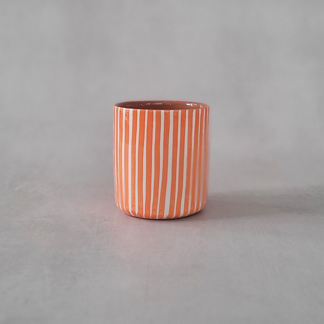 Kaffeebecher gestreift orange