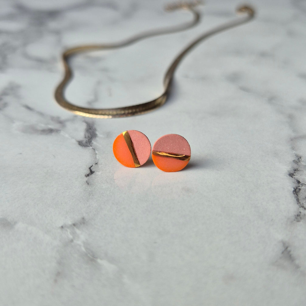 Keramik-Ohrringe mini rosa orange gold