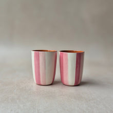 Load image into Gallery viewer, Striped two-tone pink espresso mug
