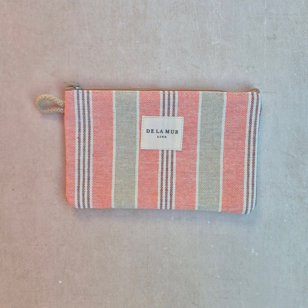 Mini-Necessaire aus bedrucktem Leinen stripes coral toffee