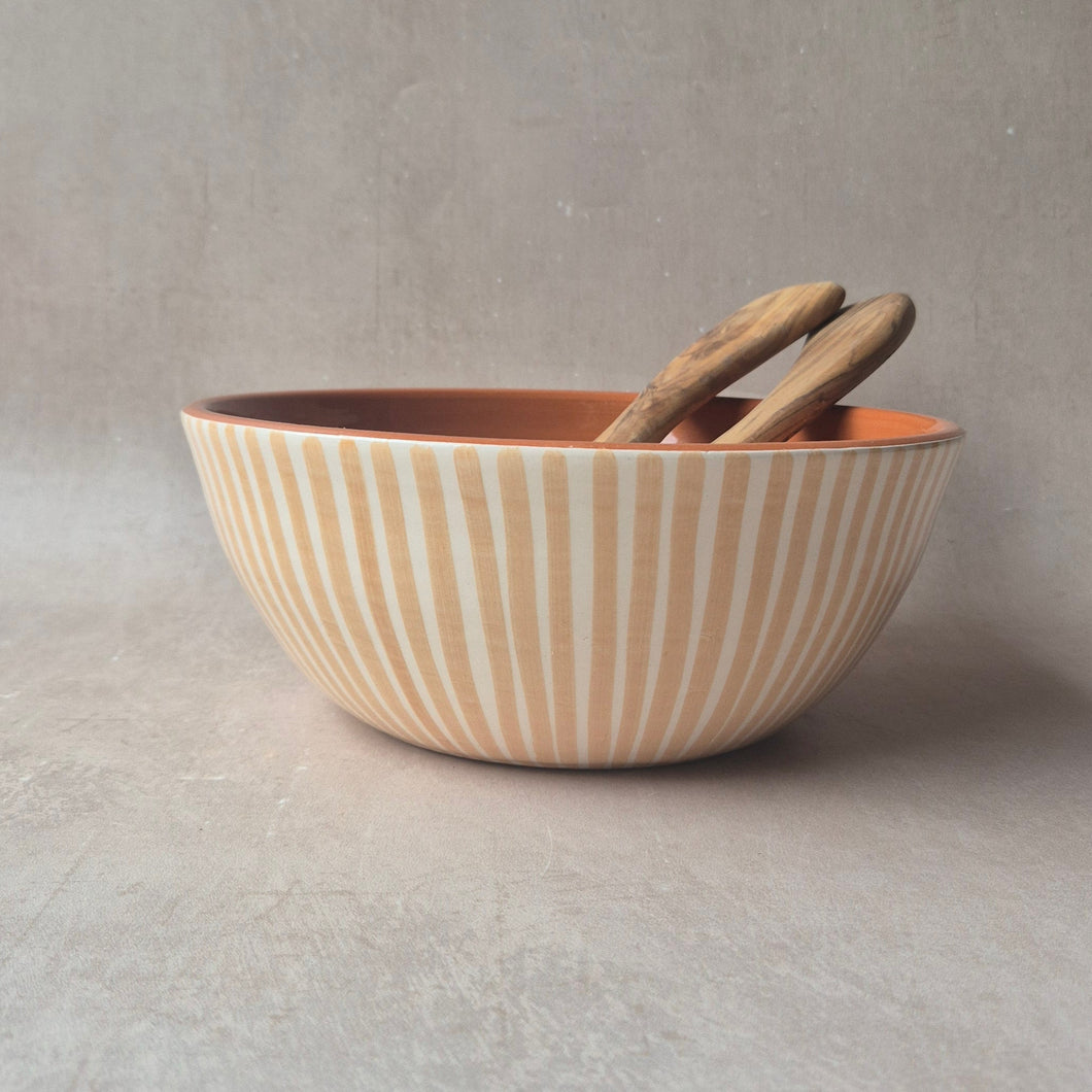 Salatschüssel medium gestreift beige
