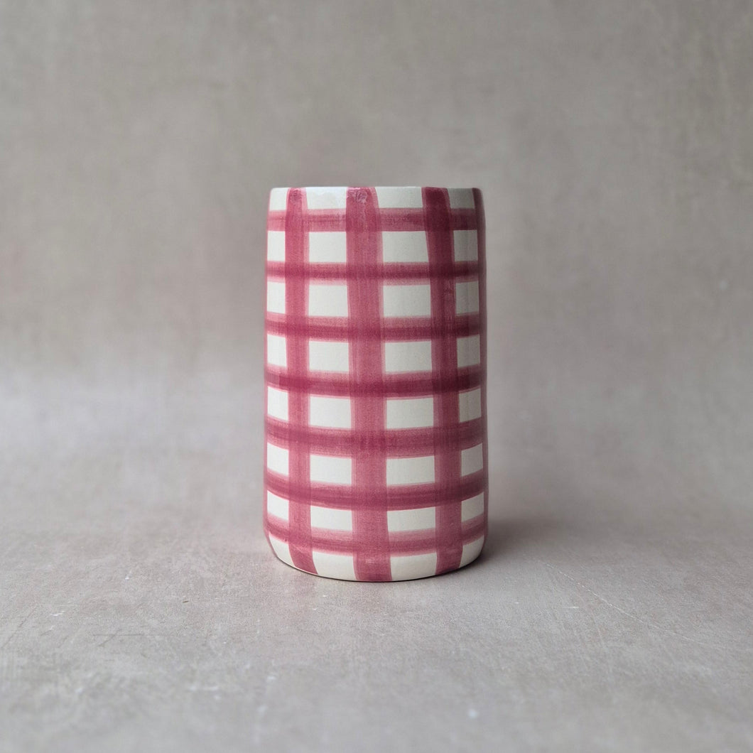 Gerade Vase breit kariert rosa