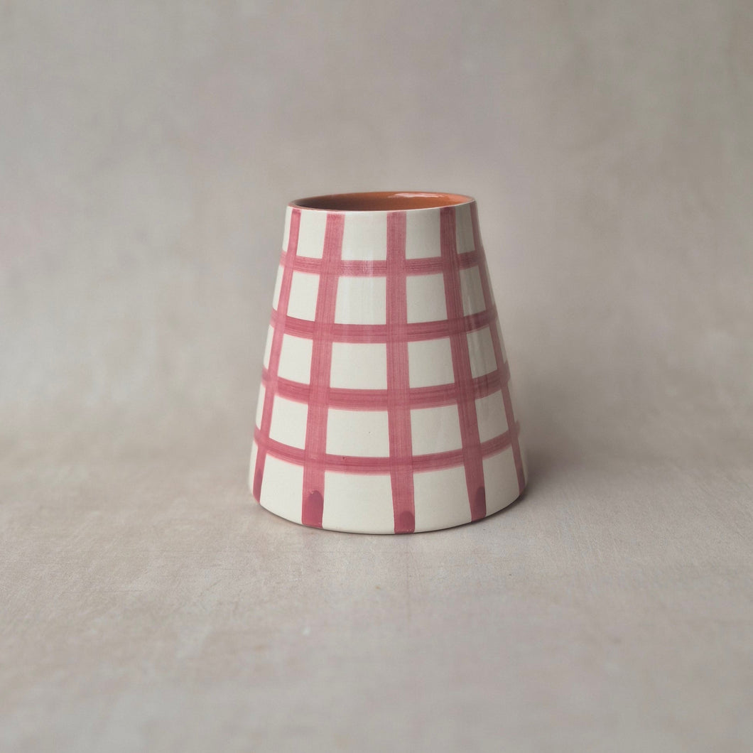 Vase Vulkan klein breit kariert rosa