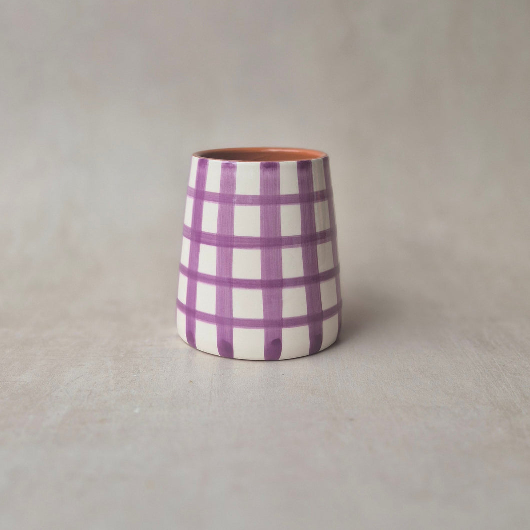 Vase Vulkan mini breit kariert lila