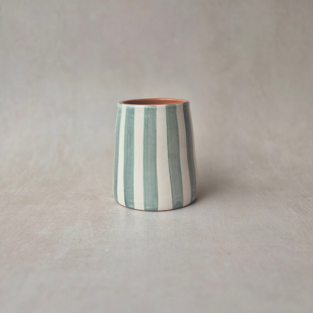 Vase Vulkan mini breit gestreift eukalyptus