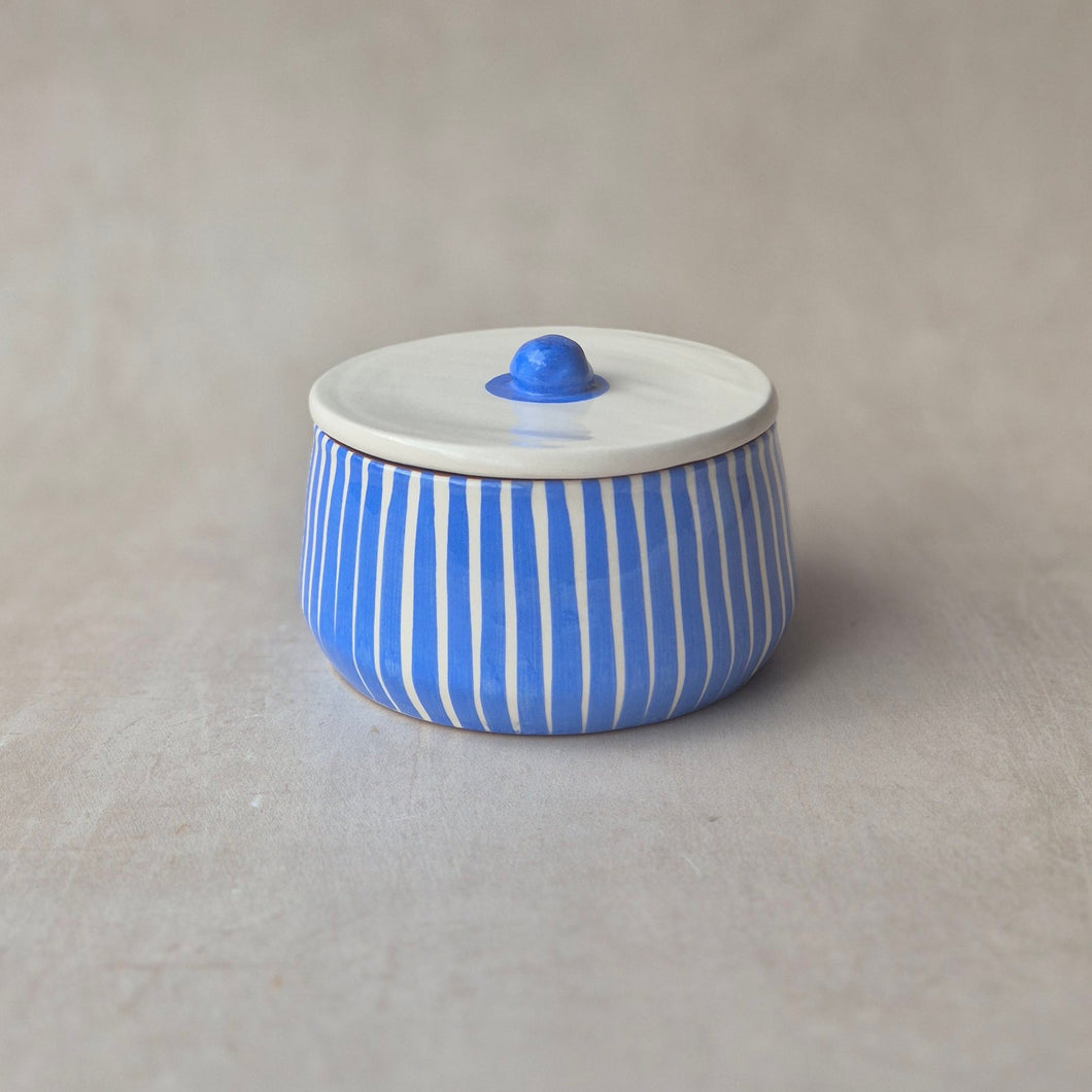 Keramikdose gestreift blau