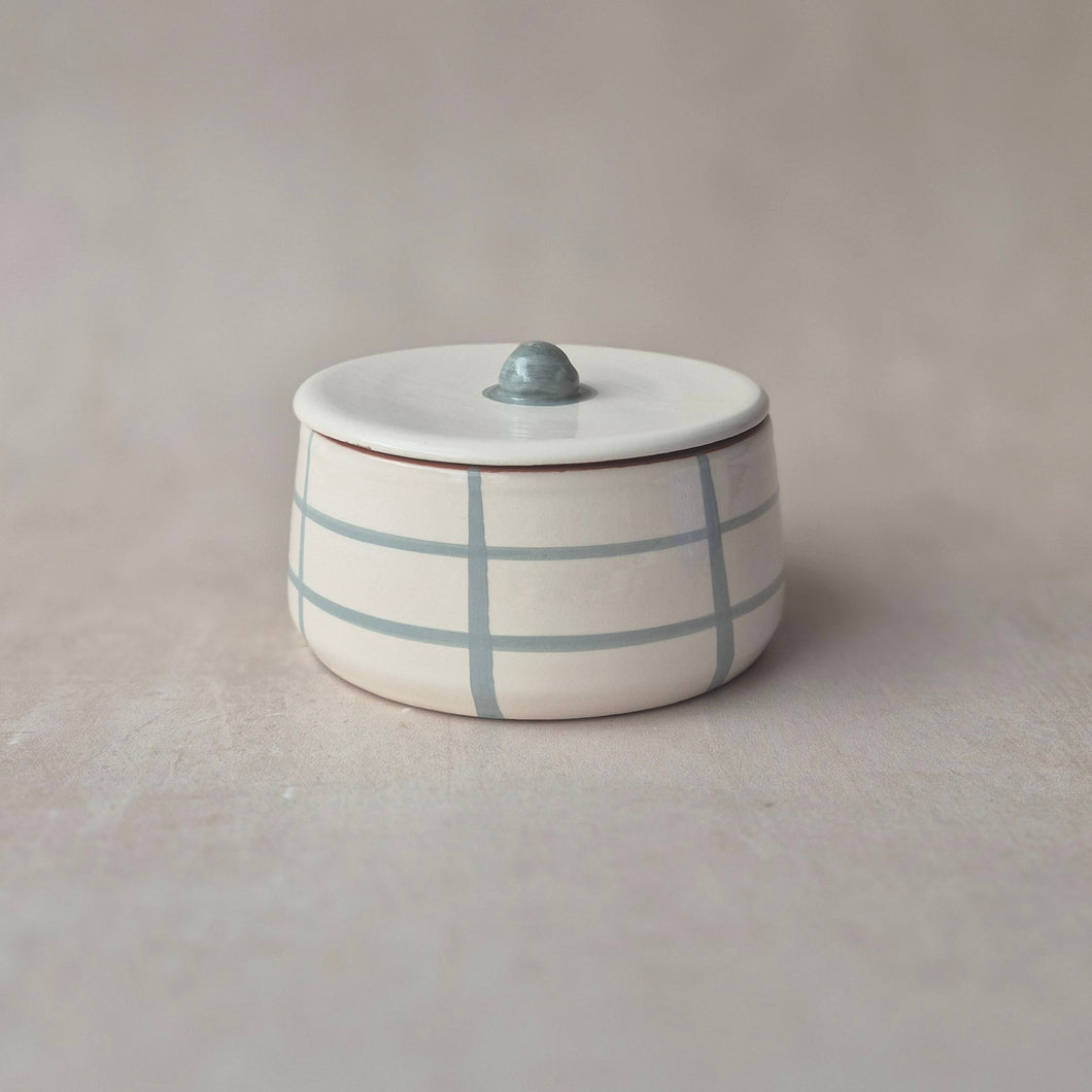 Keramikdose kariert eukalyptus