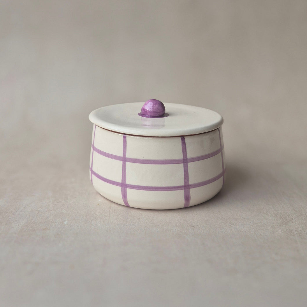 Keramikdose kariert lila