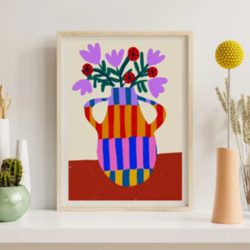 Art Print Striped Vase with Handles