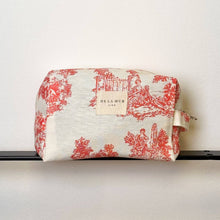 Charger l&#39;image dans la galerie, Necessaire aus bedrucktem Leinen beige rot
