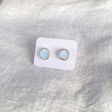 Load image into Gallery viewer, Ceramic earrings mini light blue gold flower relief
