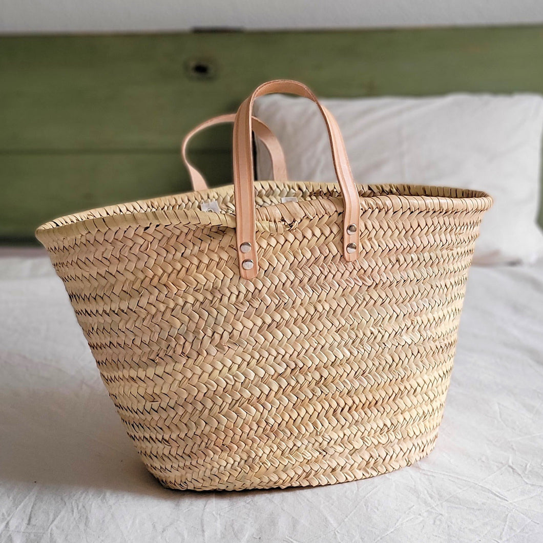Panier de marché avec anses courtes en cuir, léger