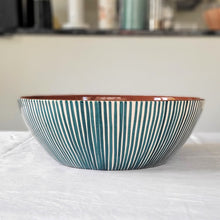Load image into Gallery viewer, Salad bowl striped petrol
