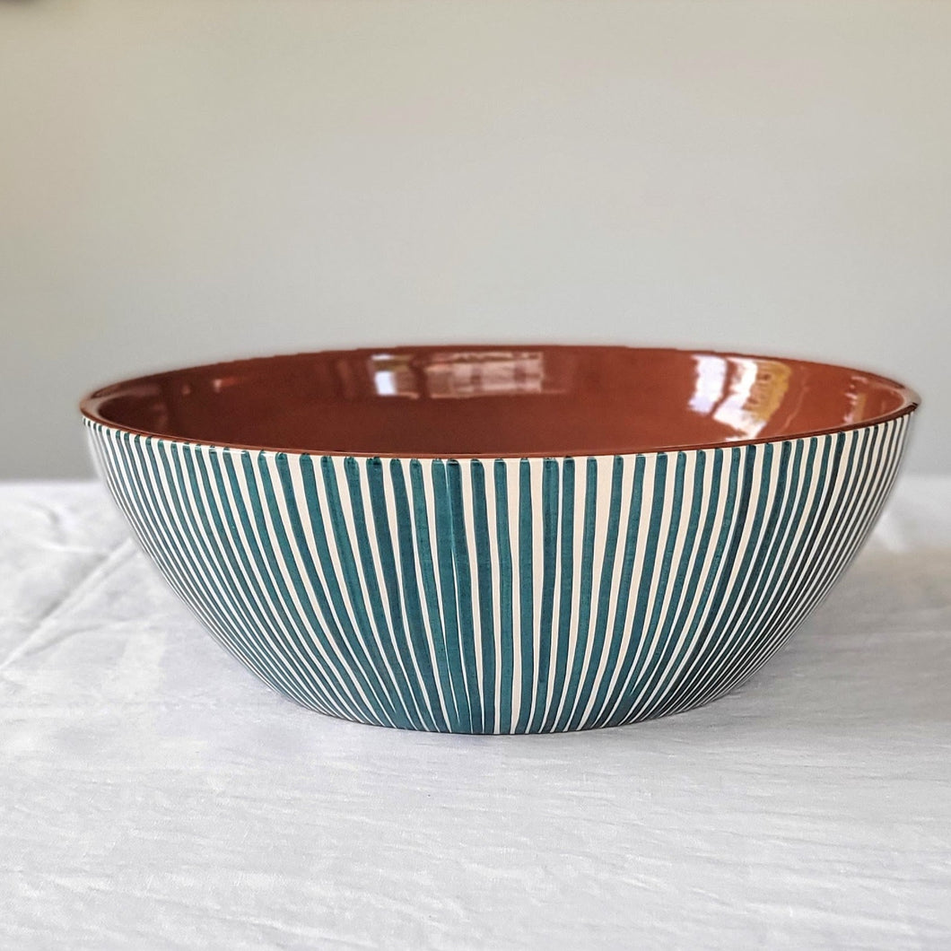 Salad bowl striped petrol