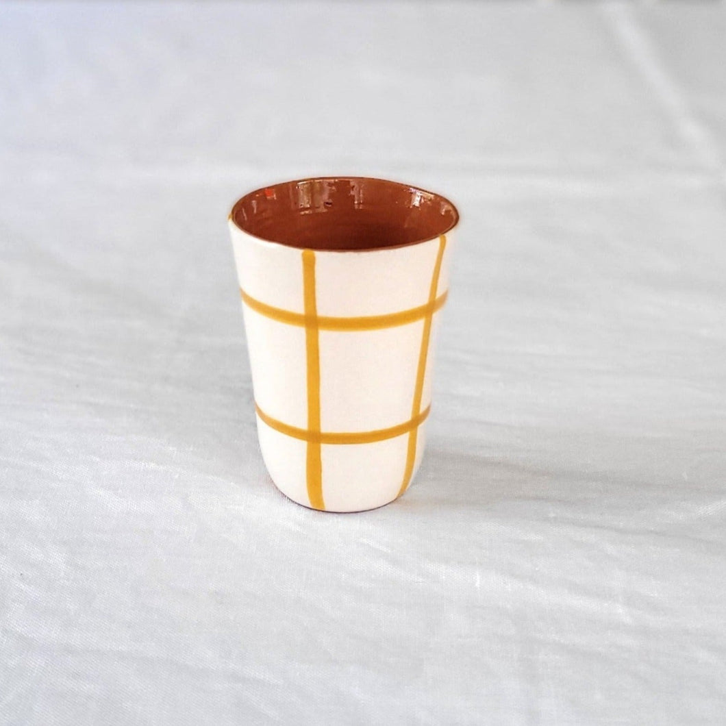Checkered ocher espresso mug