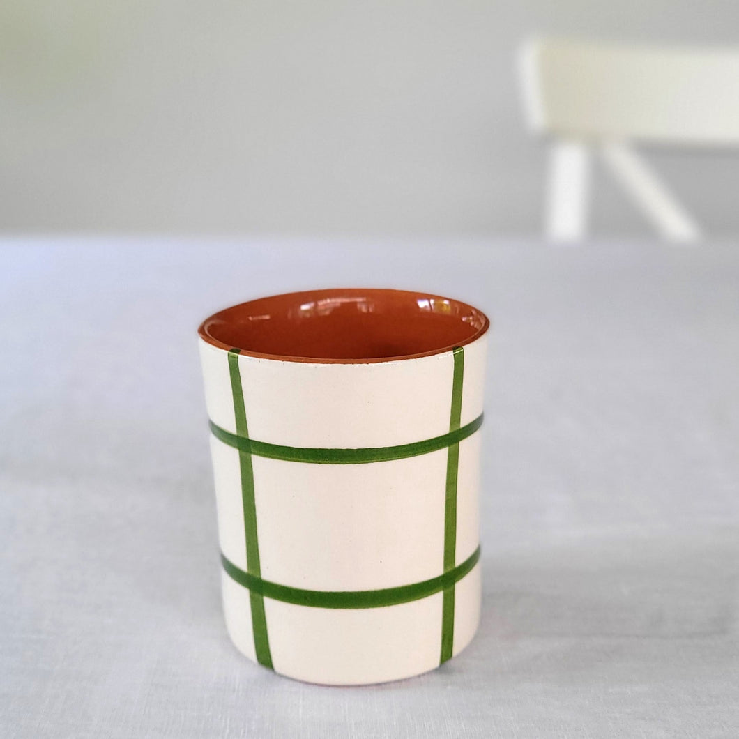 Green checkered coffee mug