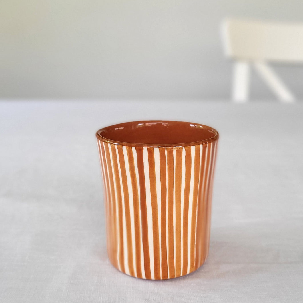 Coffee mug striped rust
