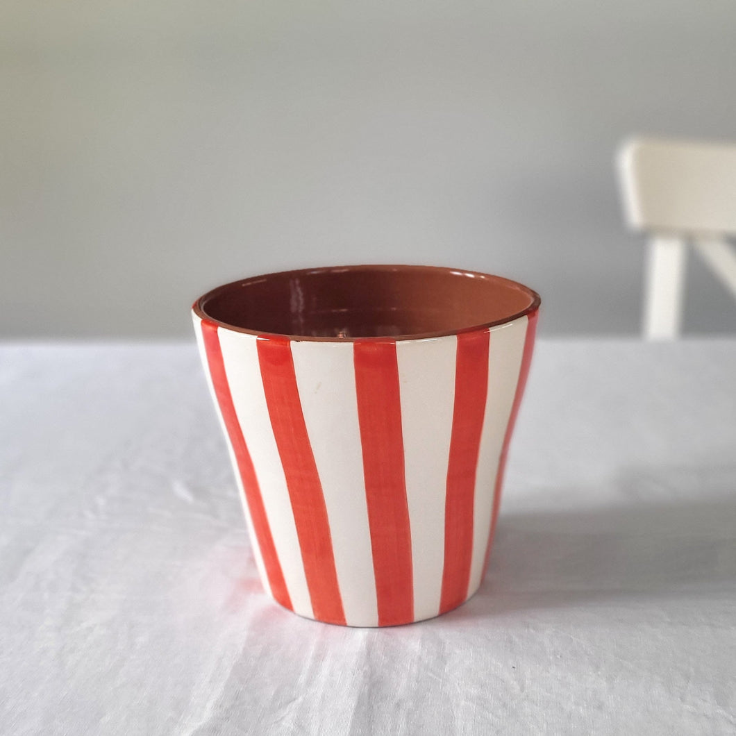 Plant pot wide striped red