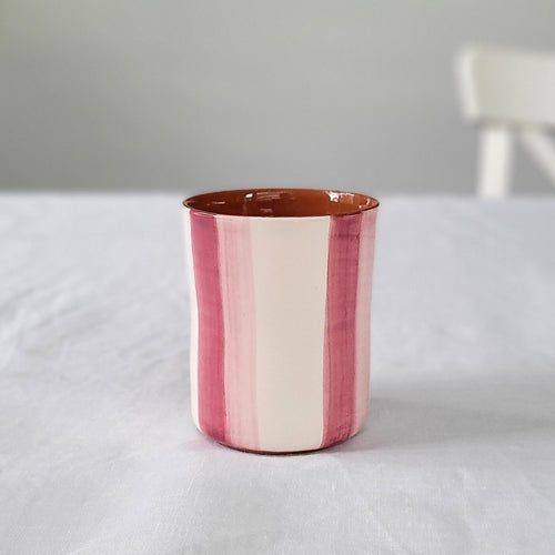 Kaffeebecher zweifarbig gestreift rosa