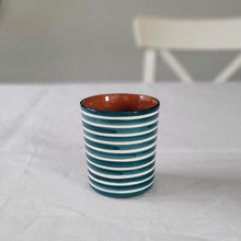 Load image into Gallery viewer, Coffee mug with stripes petrol
