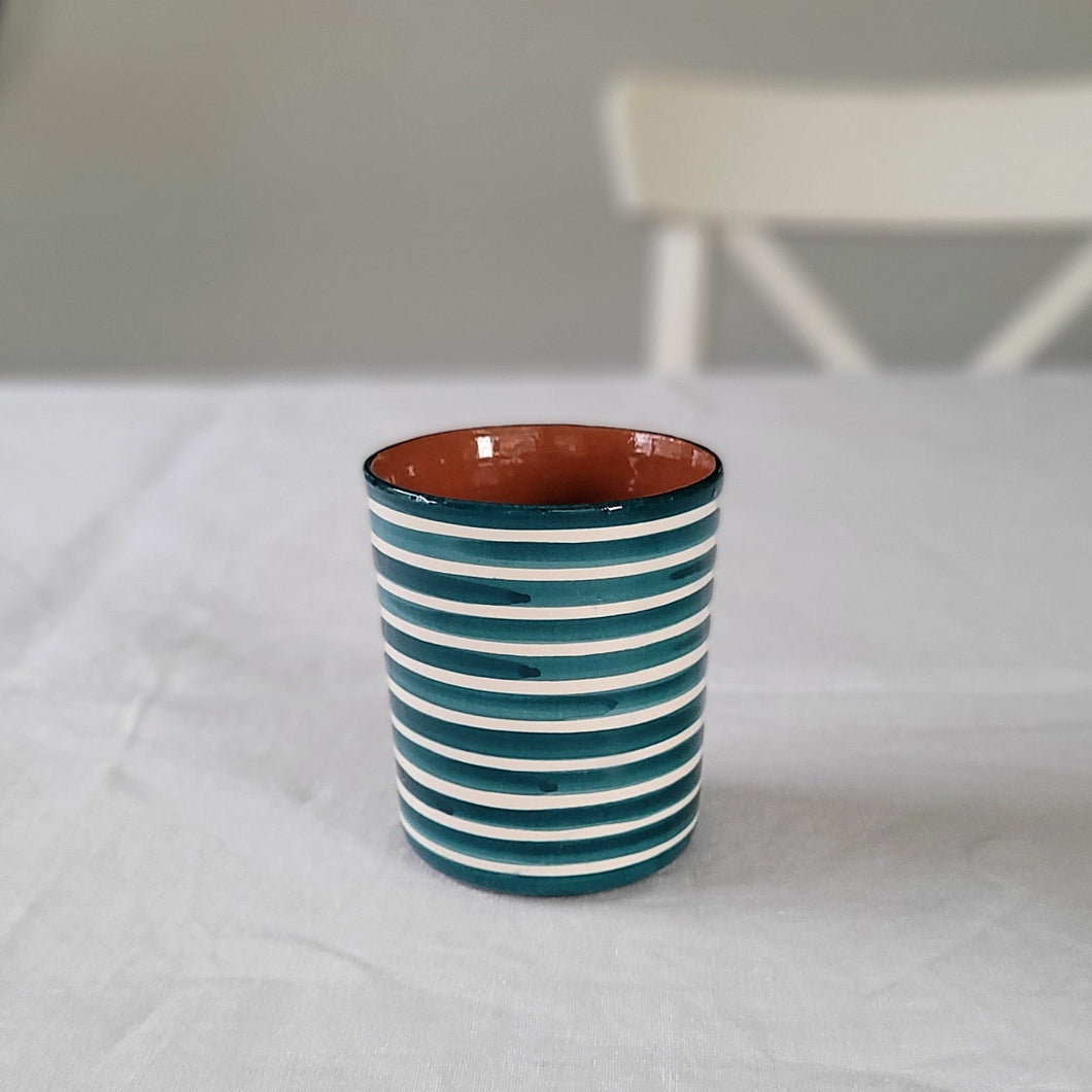 Coffee mug with stripes petrol