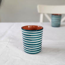 Load image into Gallery viewer, Coffee mug with stripes petrol
