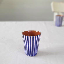 Load image into Gallery viewer, Striped espresso mug in navy blue

