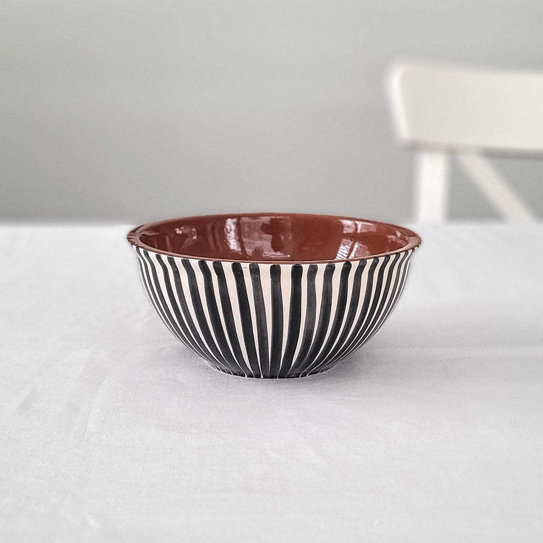 Black striped cereal bowl