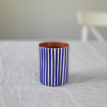 Load image into Gallery viewer, Coffee mug striped navy blue
