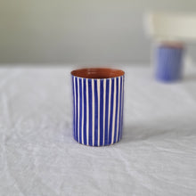 Load image into Gallery viewer, Coffee mug striped navy blue
