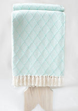 Load image into Gallery viewer, Handwoven cotton blanket (checkered, mint)

