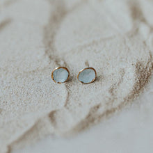 Load image into Gallery viewer, Ceramic earrings mini light blue gold flower relief
