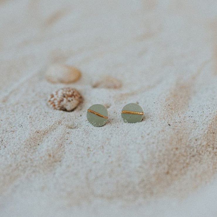 Boucles d'oreilles céramique mini menthe or