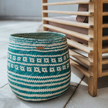 Load image into Gallery viewer, Hand-woven basket ringed petrol large
